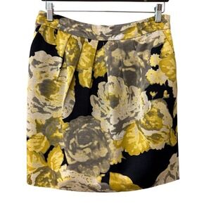 Beth Bowley Womens Floral Silk Pleated Pencil Skirt Size 8 Pockets Office Yellow